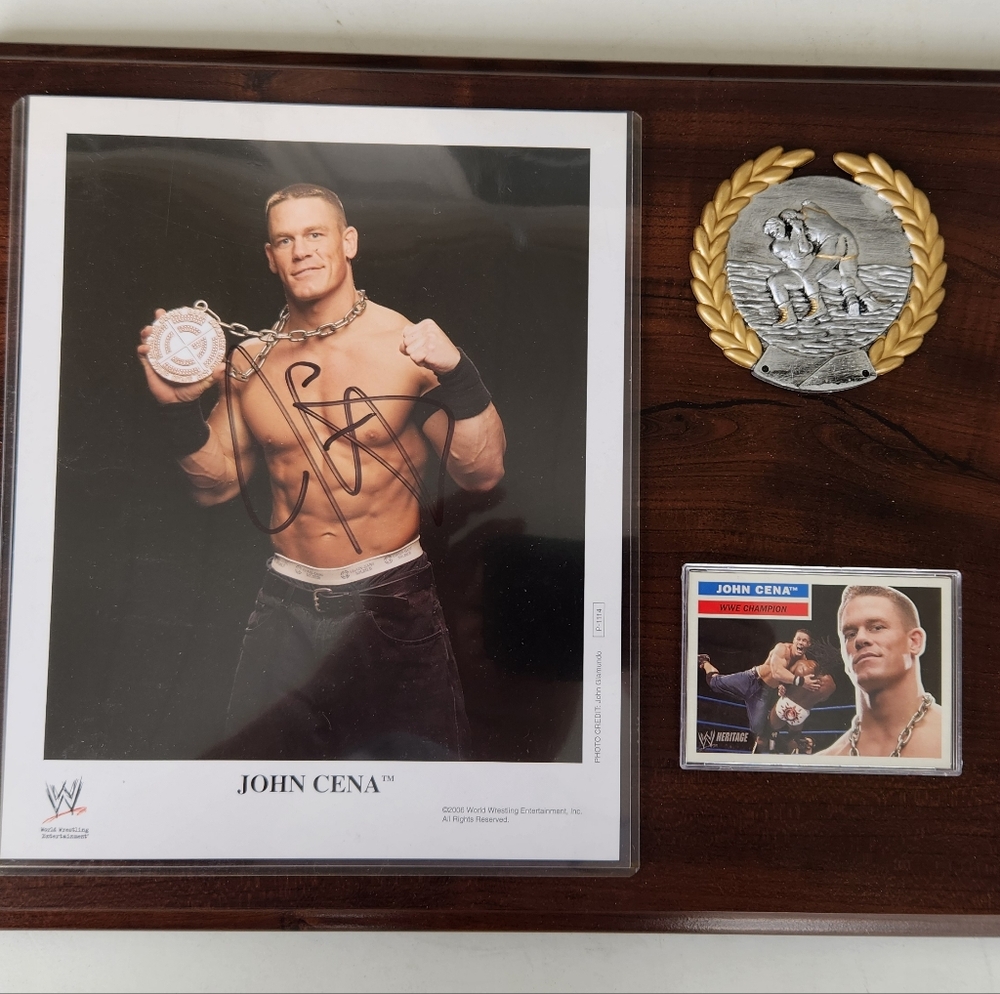 John Cena Autographed Plaque with Photo and Card